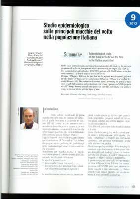 Journal of plastic dermatology - Studio epidemiologico sulle principali macchie del volto